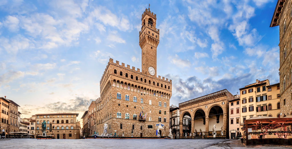Piazza della Signoria mit dem Palazzo Vecchio mit dem Palazzo Vecchio in Florenz, Italien
