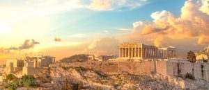 Sonnenuntergang über der Akropolis von Athen, Griechenland